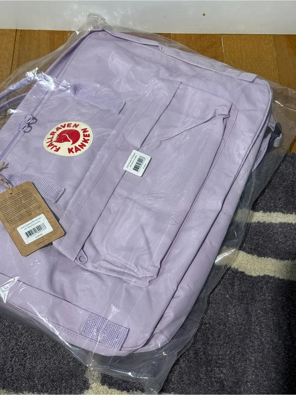 Fjallraven Kanken Lilac Backpack with Red Logo